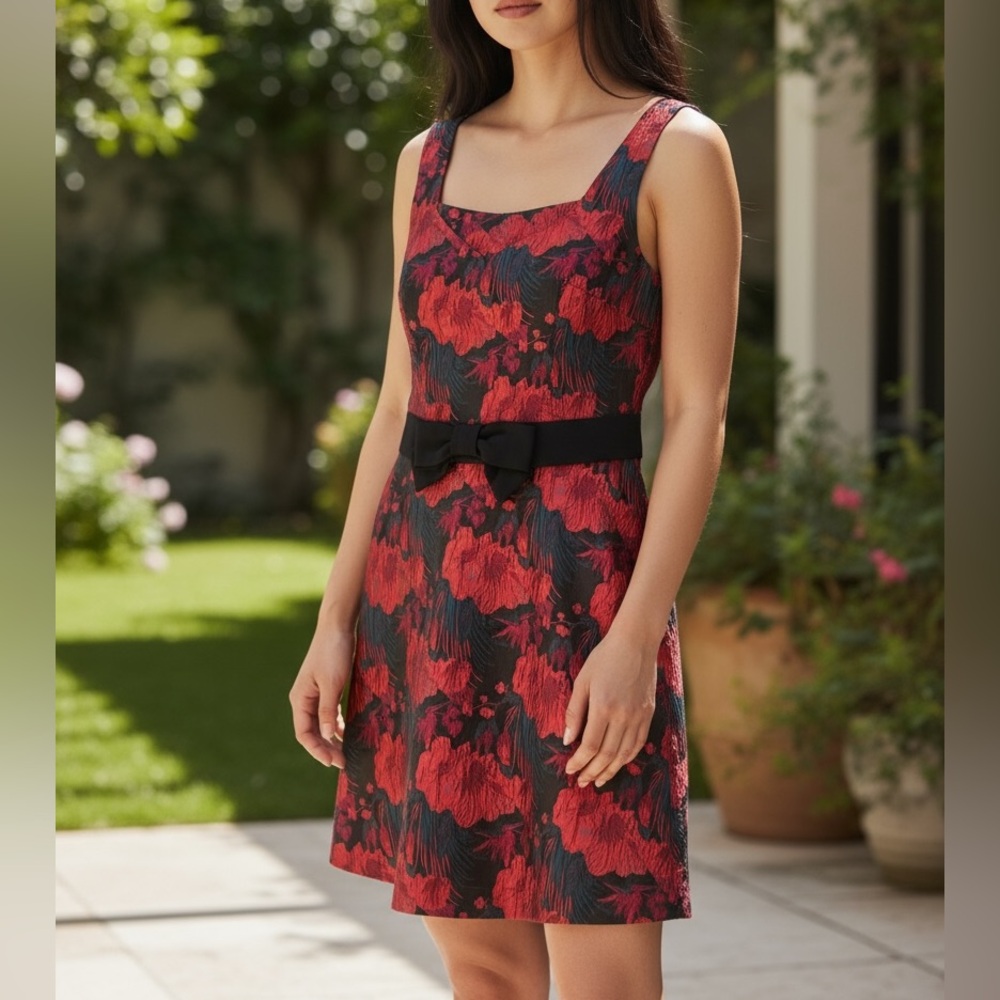 CeCe by Dillards Red and Black Floral Mini Dress